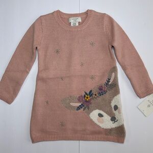 Aspen Kids Pink Sweater with Floral Deer Design